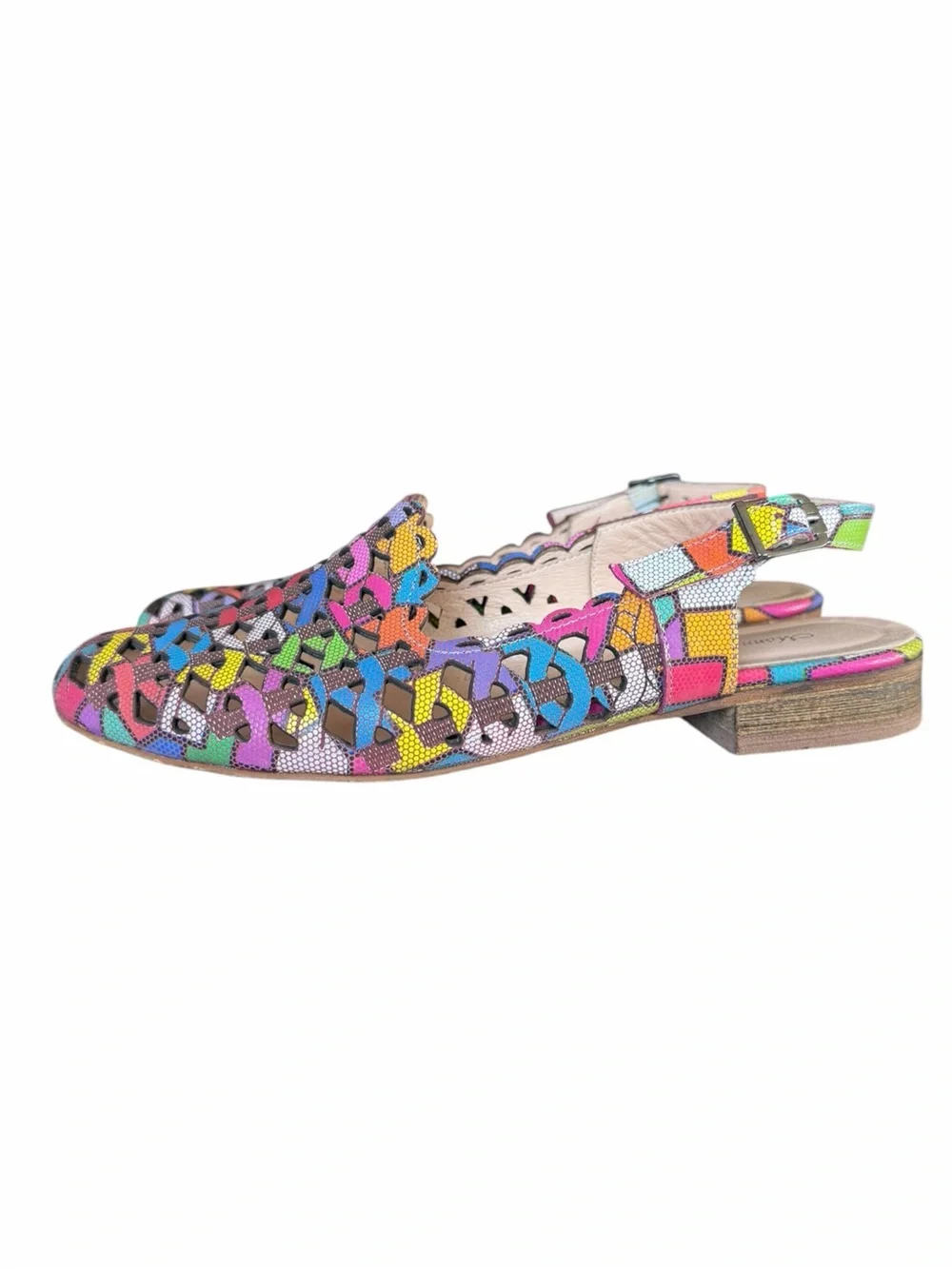 Vintage Monna Lisa 9.5/10 Multicolor Patchwork Leather Slingback Sandals Italian